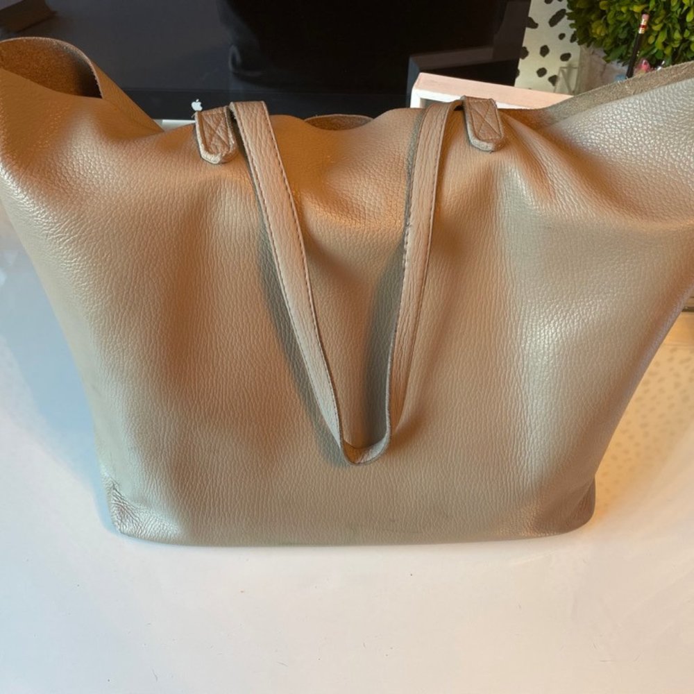 Cuyana classic leather tote in Stone